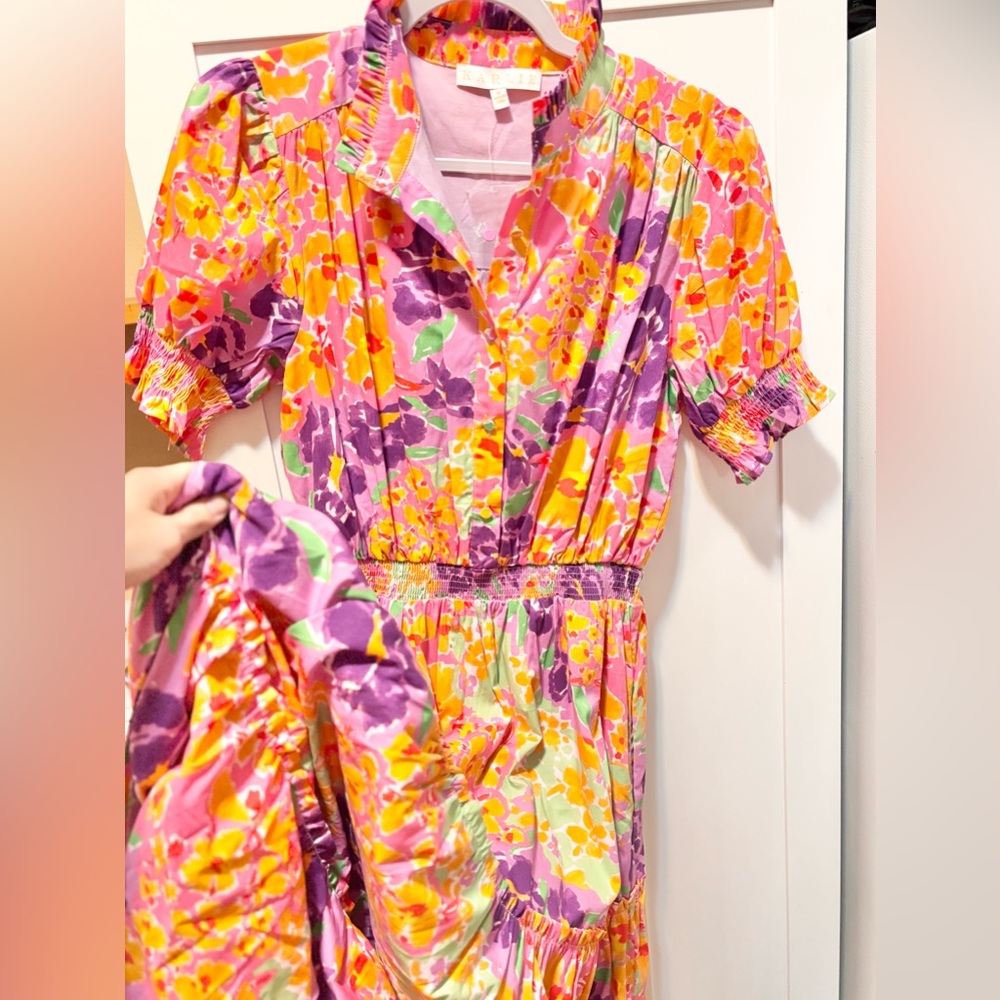Karlie Bright Floral Puff-Sleeve Top in Pink, Yellow & Purple